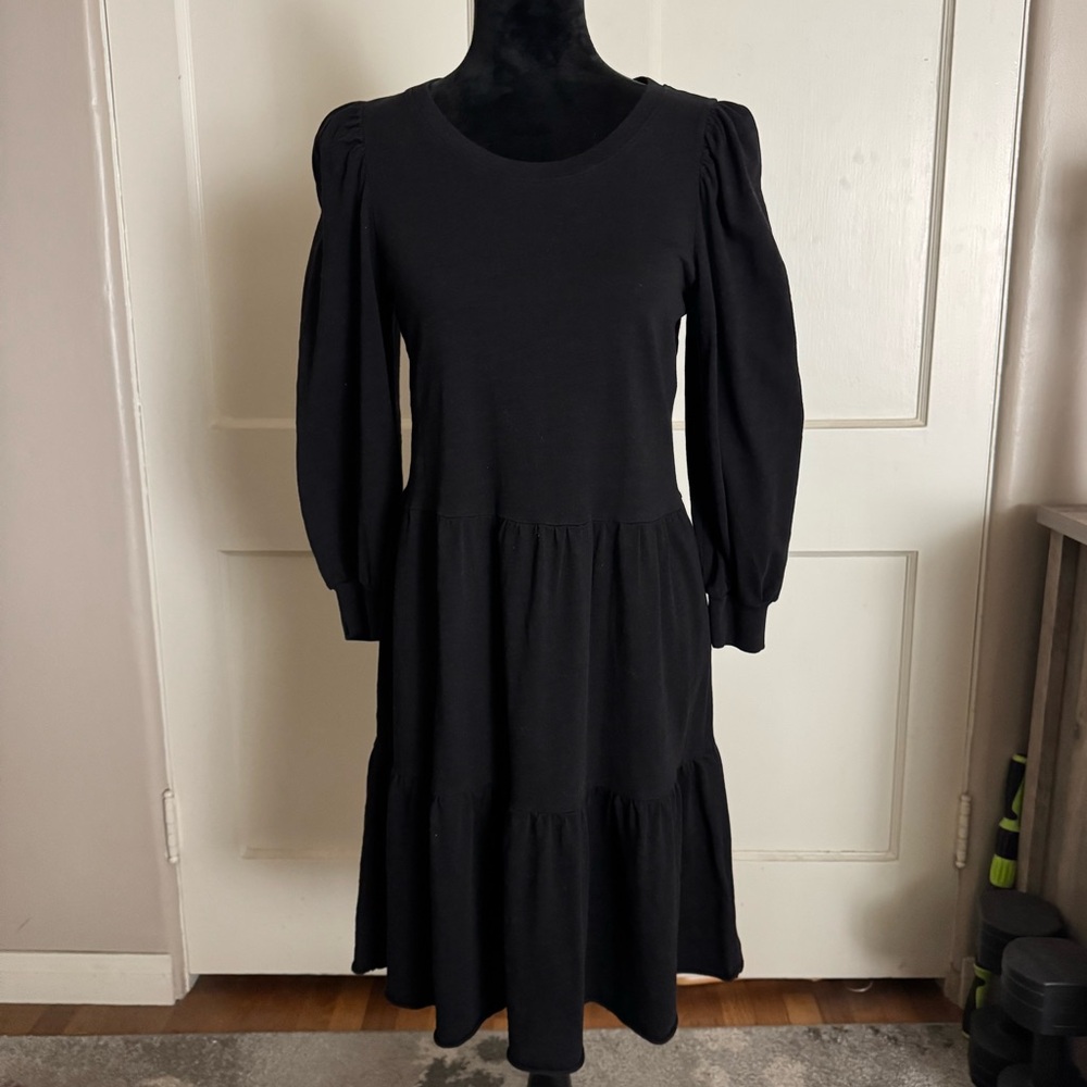 Nation Ltd Black Tiered Dress BOHO Long Cuffed Sleeves 100% Cotton Size Small